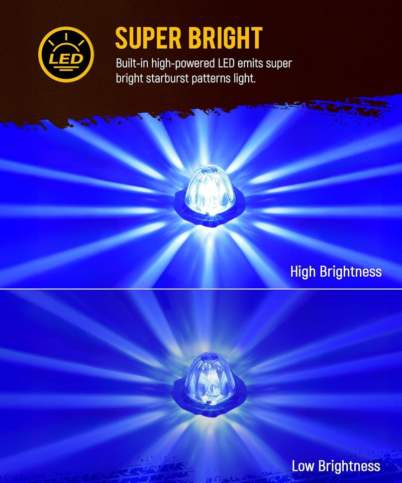 Partsam 2Pcs Glass Watermelon Lights [Patented] Clear Lens Blue LED Side Marker Clearance Lights with Bezel Replacement for Kenworth Peterbilt Freightliner Trucks - Image 2